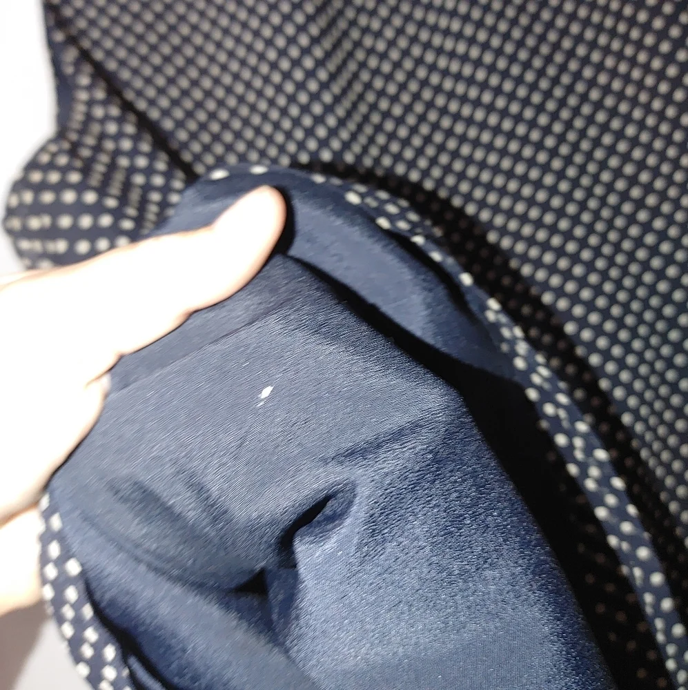 J. Crew Sleeveless Blouse Navy Blue While Polka Dot Silk Overlay Classic Neutral